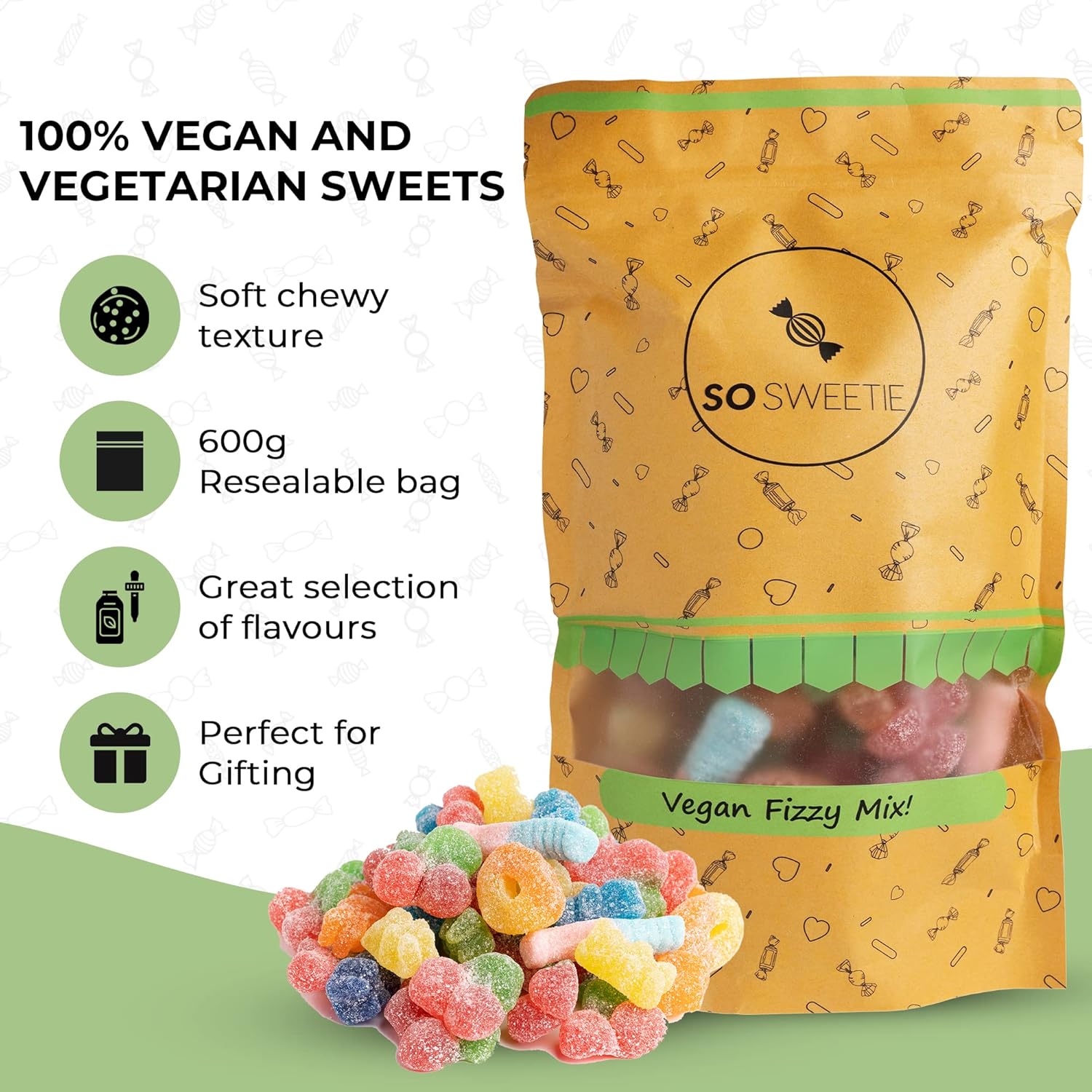 SoSweetie VEGAN Fizzy Sweets Pick and Mix Sweets in a resealable pouch