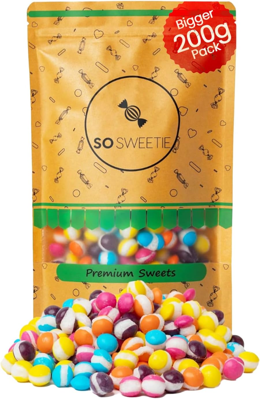 SoSweetie Freeze Dried Sweets Super Sour Candy Vegan freeze dried sweet Bag-Perfect for Parties, Gifts, and Every Occasion(Large 200g Resealable bag), Vegan and Halal friendly