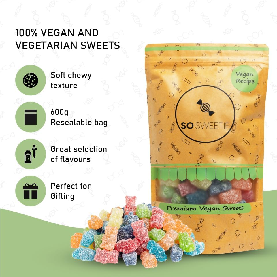 SoSweetie VEGAN Fizzy Gummy Bears | Gummy Sweets in a resealable pouch