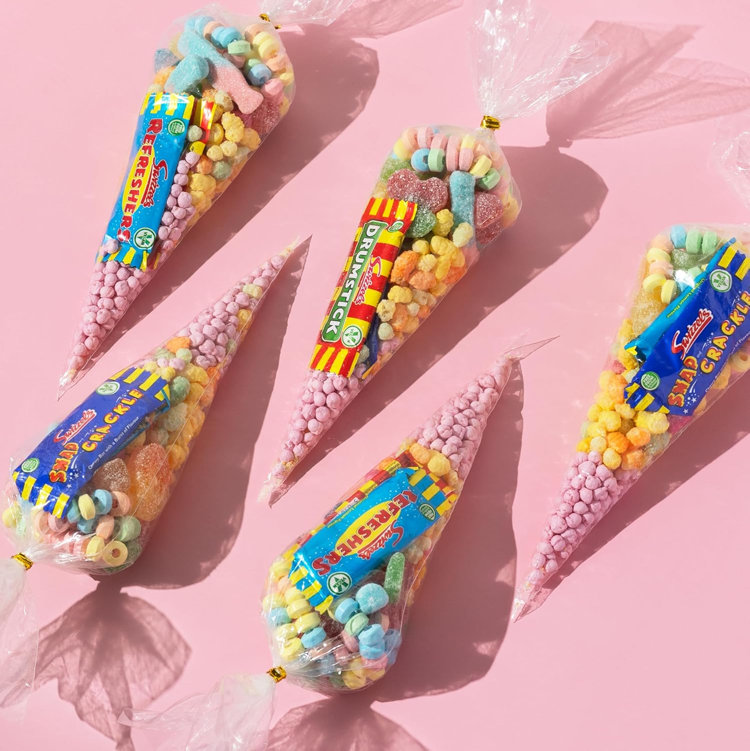 5 x Sweet Cones Pre Filled [PINK] Vegan and Halal Sweets - Friendly Party Bag Sweets for boys and girls - perfect for birthday parties and gifts