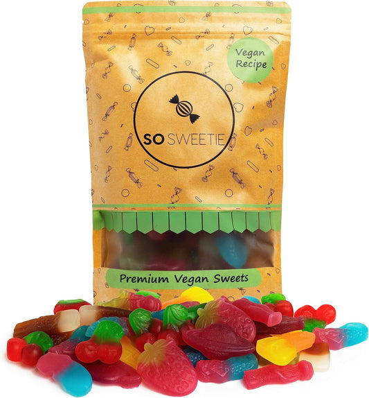 SoSweetie Gummy VEGETARIAN and VEGAN Sweets Bulk in a resealable pouch - Perfect Vegan non fizzy sweets -Kids Vegan sweets for Birthdays, Parties, and Gifting