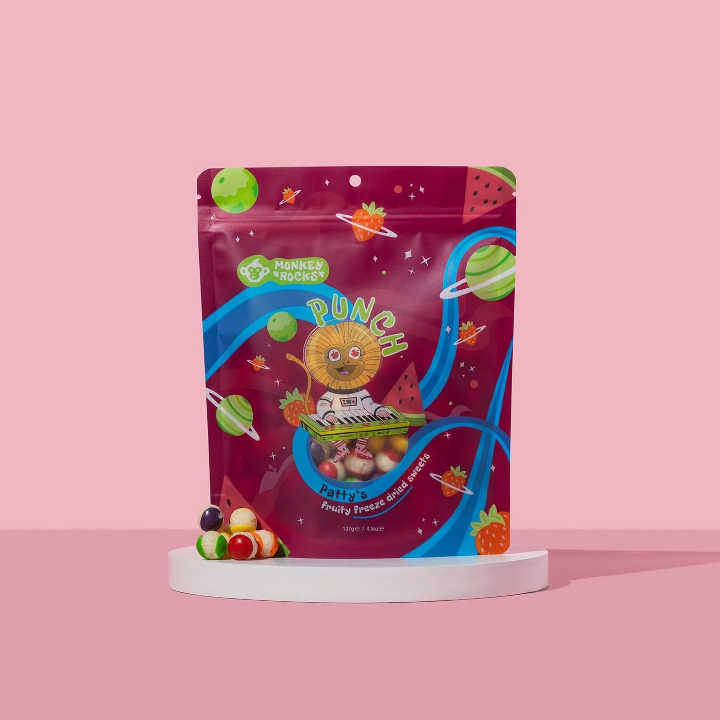 Monkey Rocks Vegan Freeze Dried Sweets – Galactic Fruity Freeze Dried Blast Candy Adventure Inspired by Albert the Space Monkey, Bold and Crunchy Tangy Treats